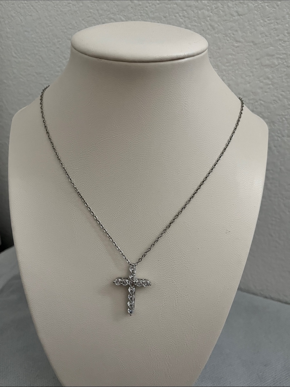 Sterling Silver Crystal Cross Necklace - Silver